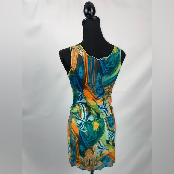 Matching Set Dress Multicolor Marble Print Mesh Dress Lettuce Trim SHEIN - Picture 5 of 11